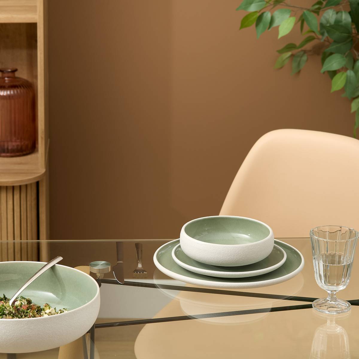 Atmosphera - Lot de 4 Assiettes dessert Chiara vert - Atmosphera Créateur d'intérieur