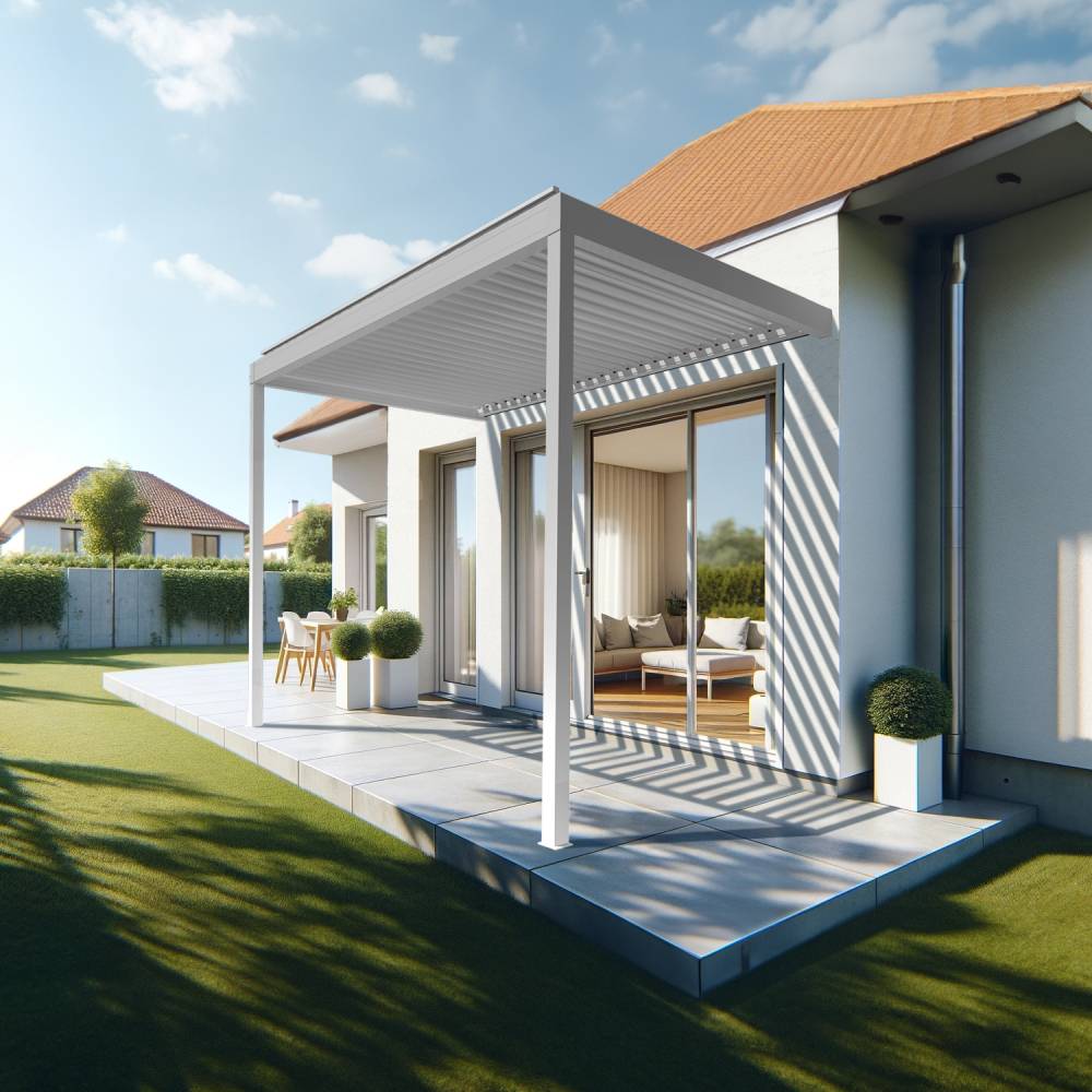 Pergola Bioclimatique AVANOA perpendiculaire 4,051x4,00 M Vérin à Télécommande (Blanc) - Alia Productions - Imagen 2
