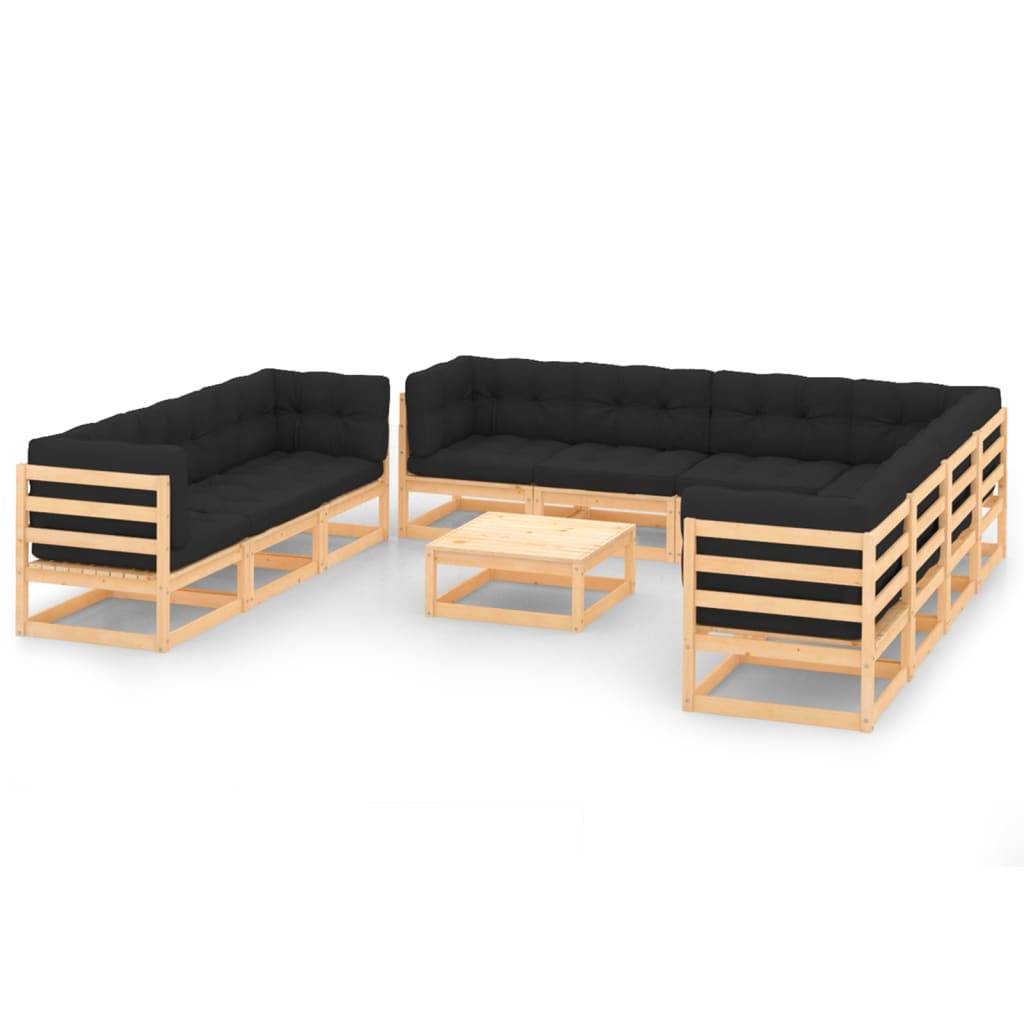 Helloshop26 - Salon de jardin meuble d'extérieur ensemble de mobilier 11 pièces avec coussins bois de pin massif - Imagen 1