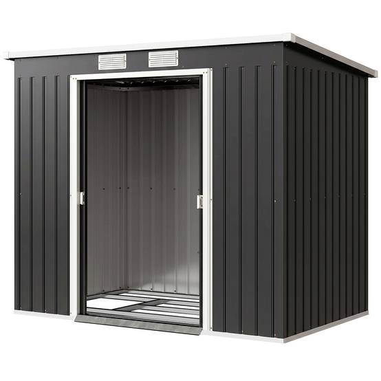 Abri de jardin 2,77 m² 213 x 130 x 172 cm kit de fondation porte coulissante ventilations acier galvanisé gris foncé - Image 2