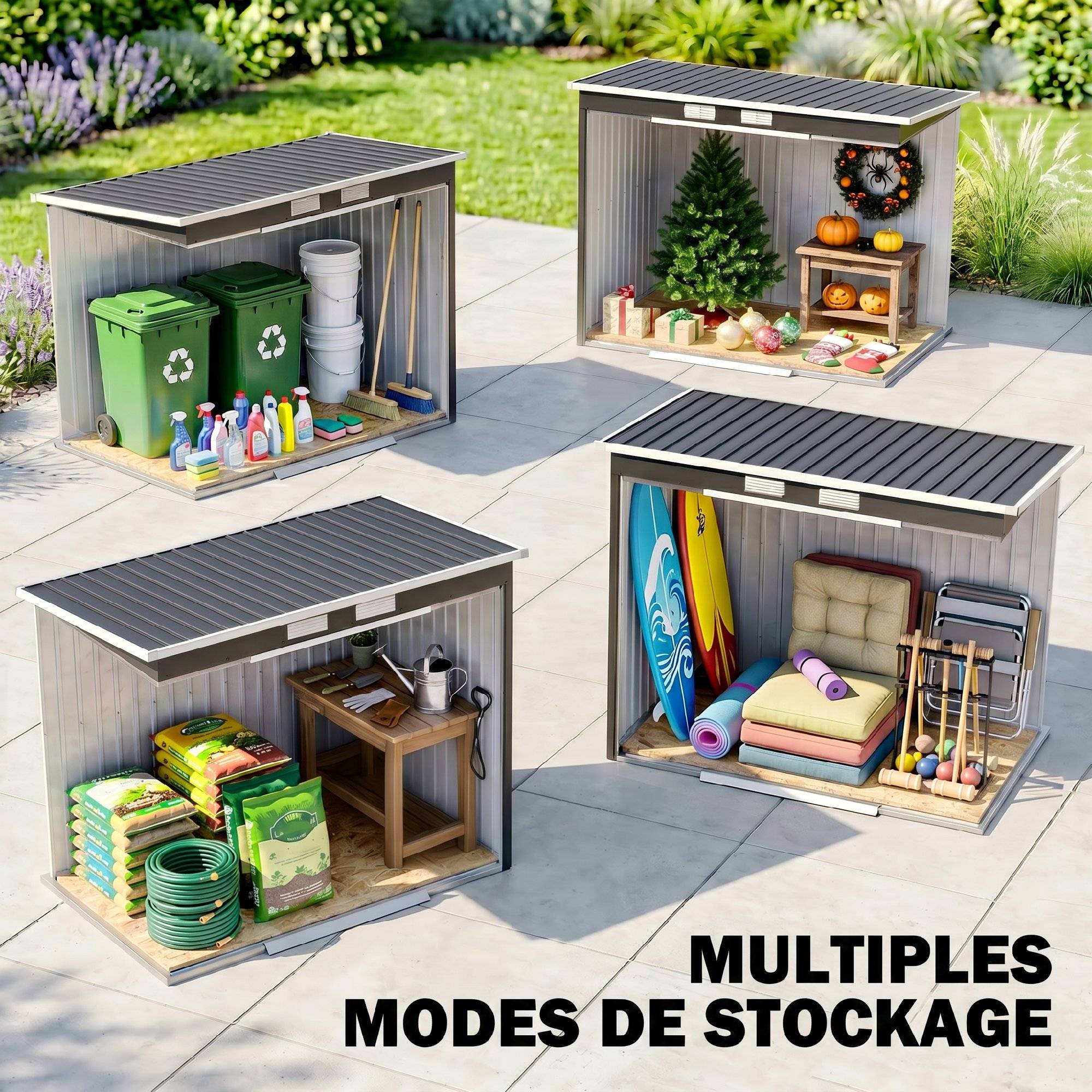 Abri de jardin 2,77 m² 213 x 130 x 172 cm kit de fondation porte coulissante ventilations acier galvanisé gris foncé - Image 9