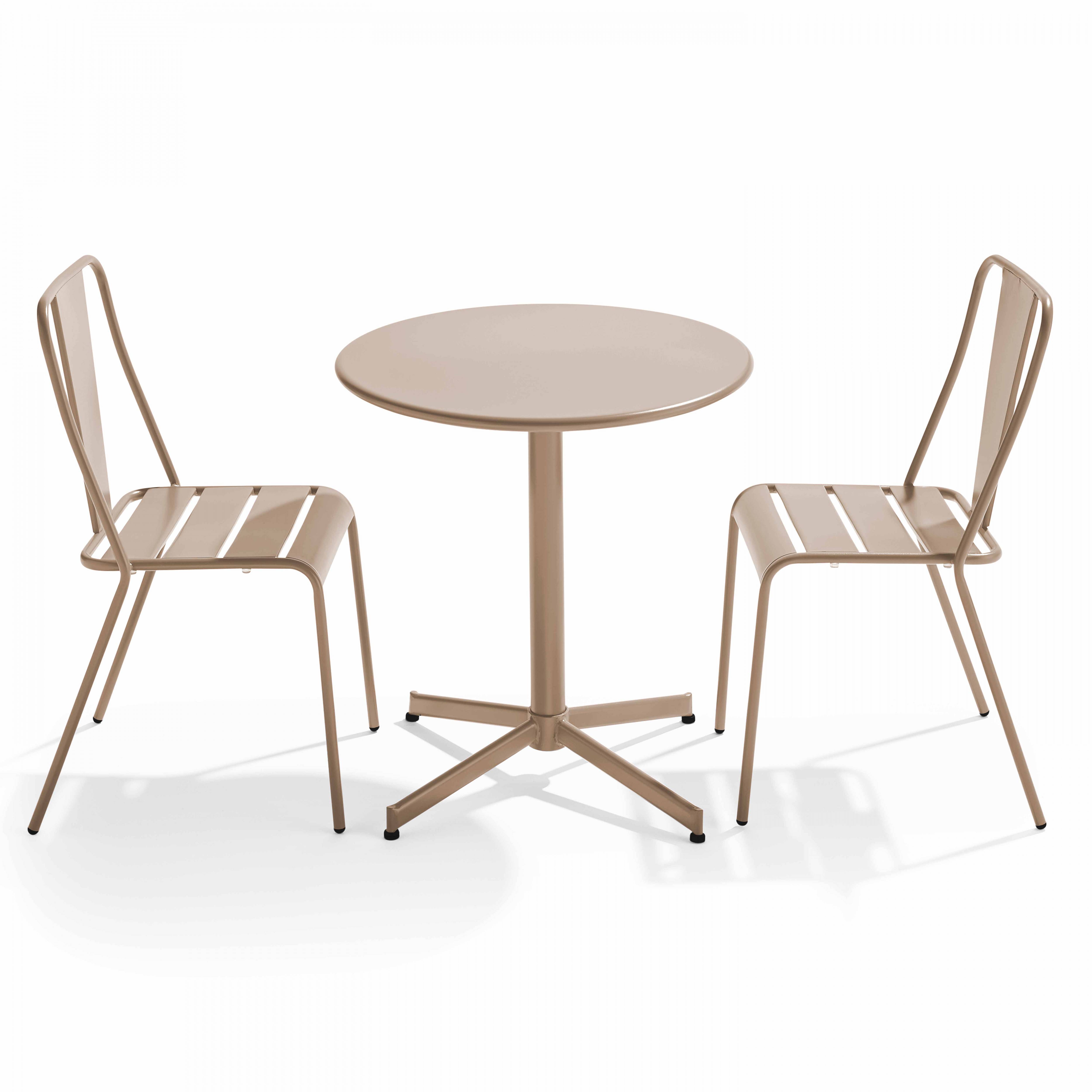 Oviala - Ensemble table ronde et 2 chaises de jardin bistrot en métal taupe Palavas - Oviala - Imagen 1