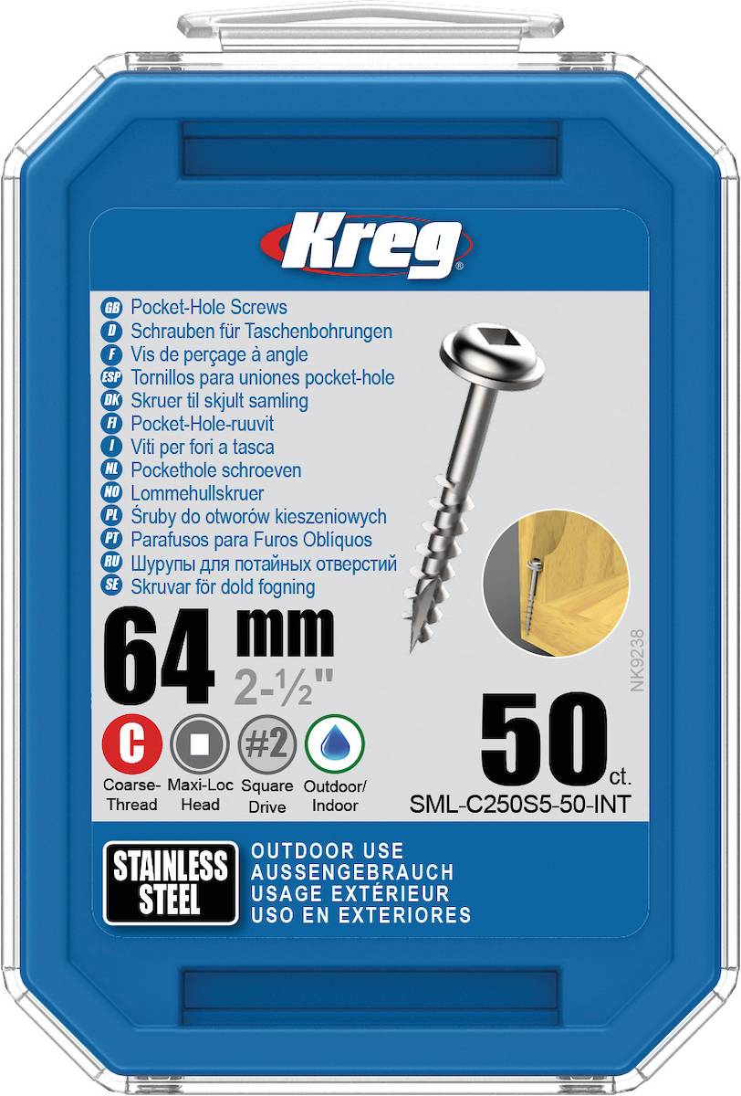 Vis à trous de poche Kreg 64 mm Inox Maxi-Loc, Filetage épai, 50 - KREG - SML-C250S5-50-INT