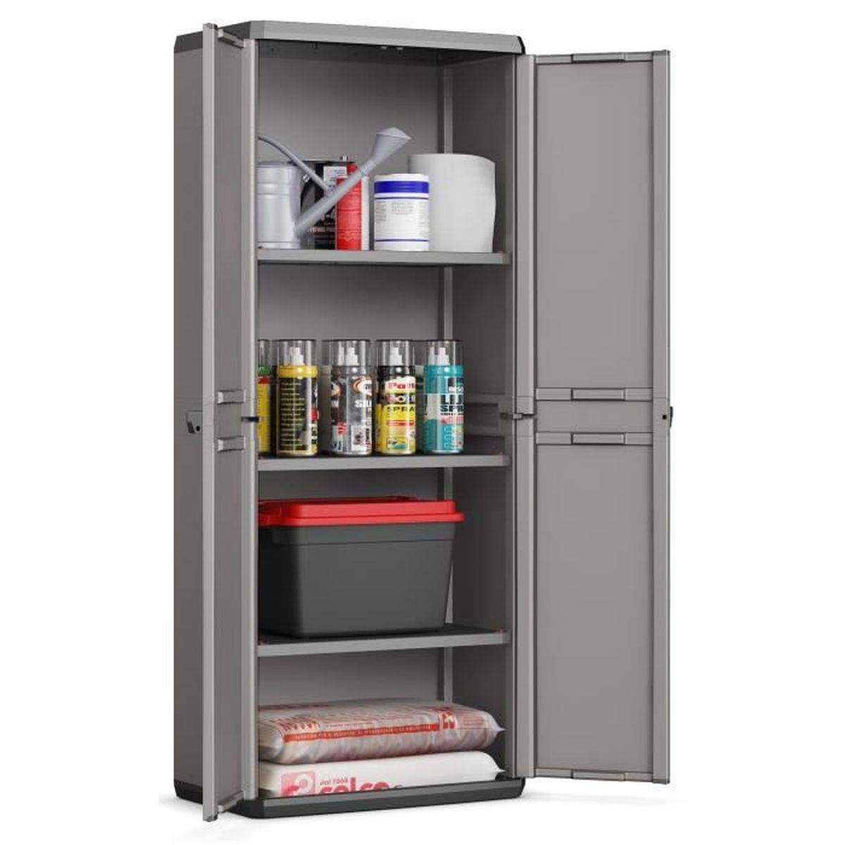 Keter - Armoire de rangement haute PIU en plastique gris anthracite, 2 portes cadenassables, 3 étagères réglables - Keter - Image 3