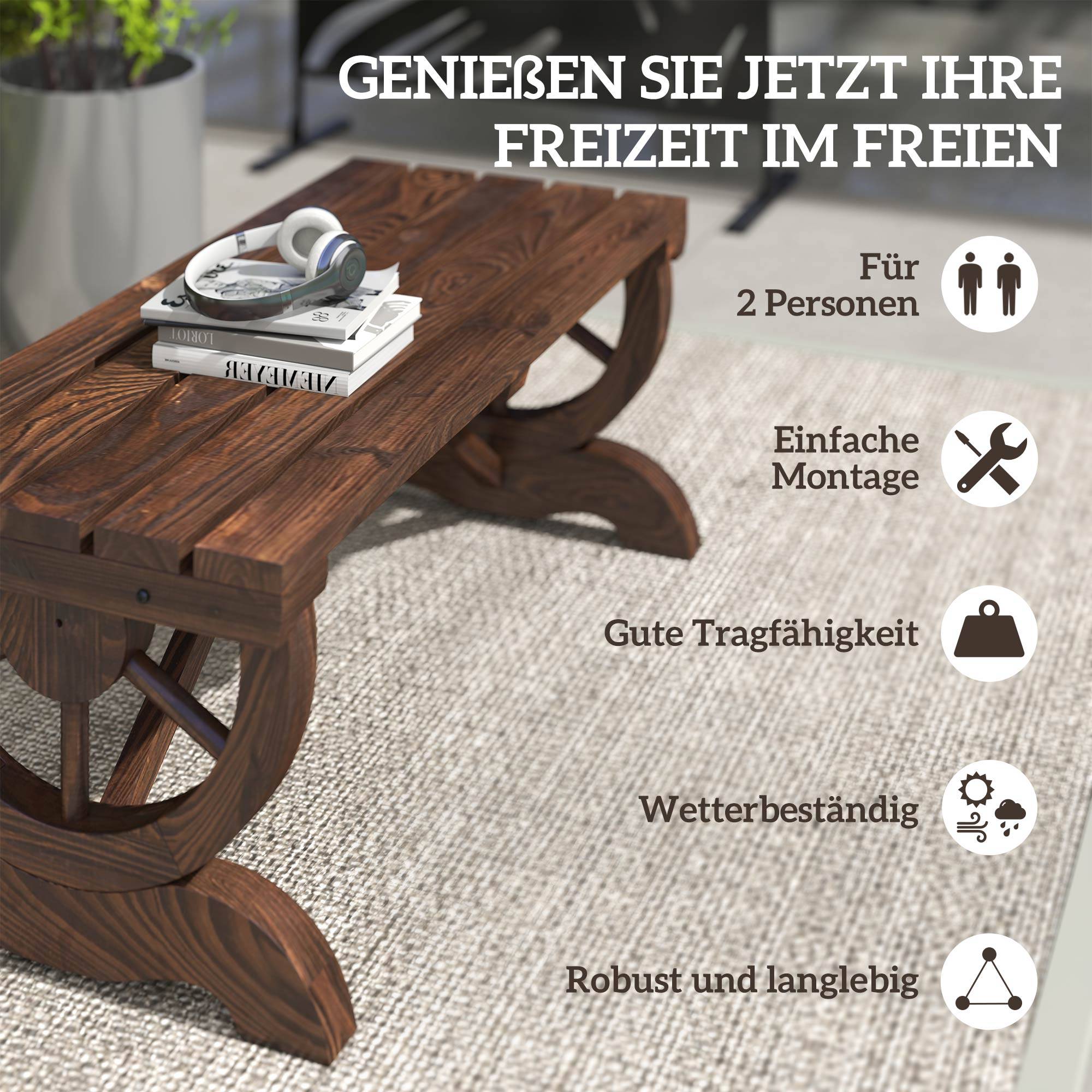 ComfortXL - Banc de jardin 2 places en sapin brun 98 x 50 x 39,5 cm sans dossier résistant aux intempéries facile à monter - Image 6