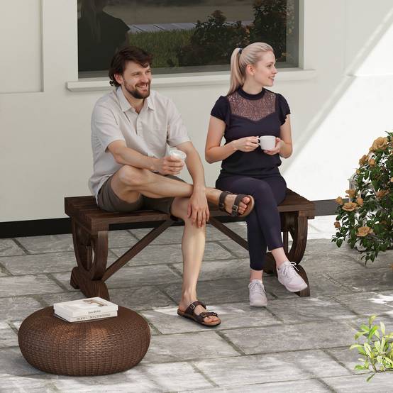ComfortXL - Banc de jardin 2 places en sapin brun 98 x 50 x 39,5 cm sans dossier résistant aux intempéries facile à monter - Image 1
