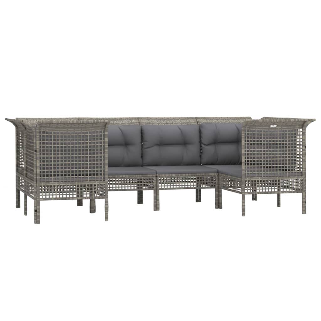 Helloshop26 - Salon de jardin meuble d'extérieur ensemble de mobilier 6 pièces avec coussins gris résine tressée - Imagen 1