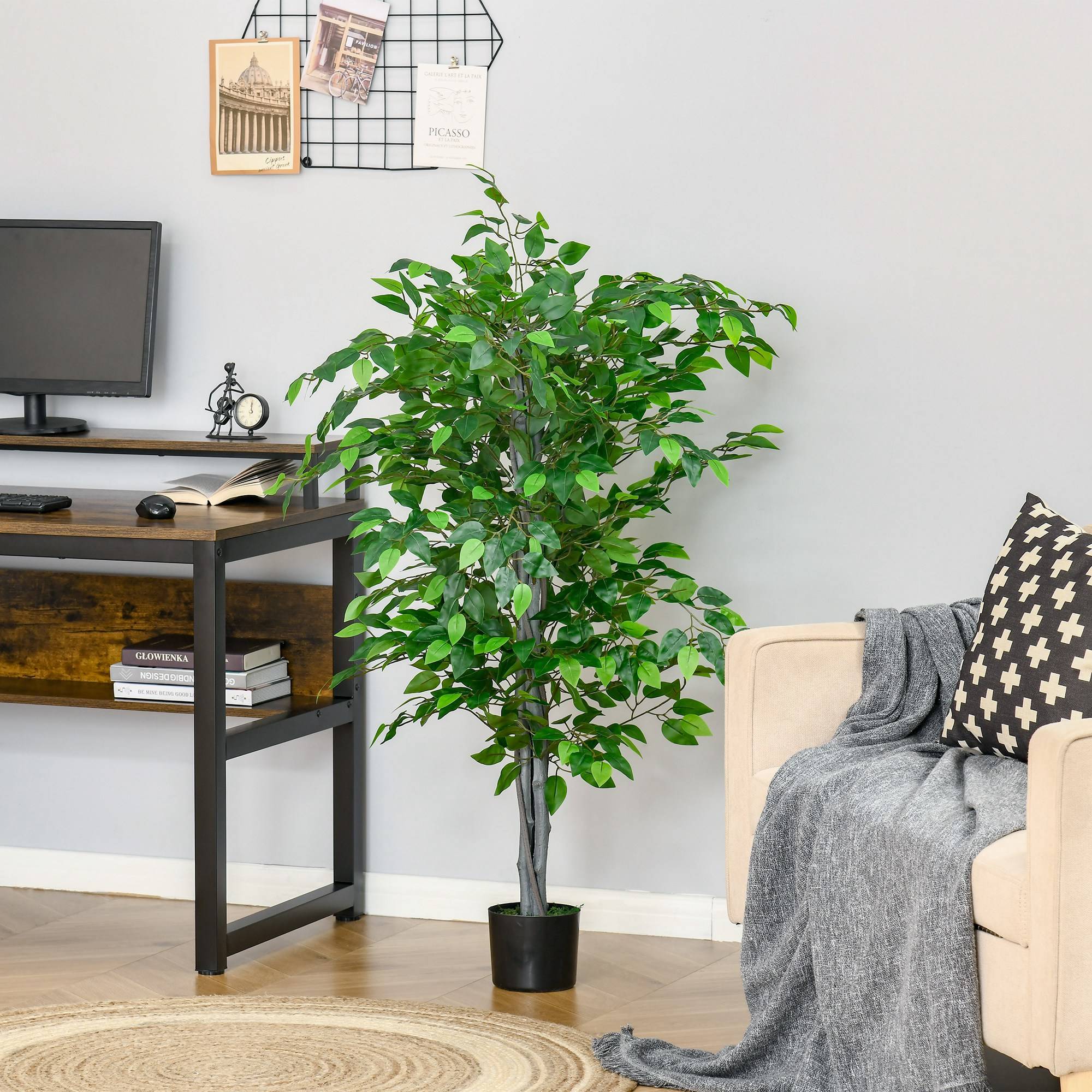Ficus Artificiel Plastique Branches Modulables Décoration Intérieure Vert 135cm - ComfortXL Outdoor Living - Image 4