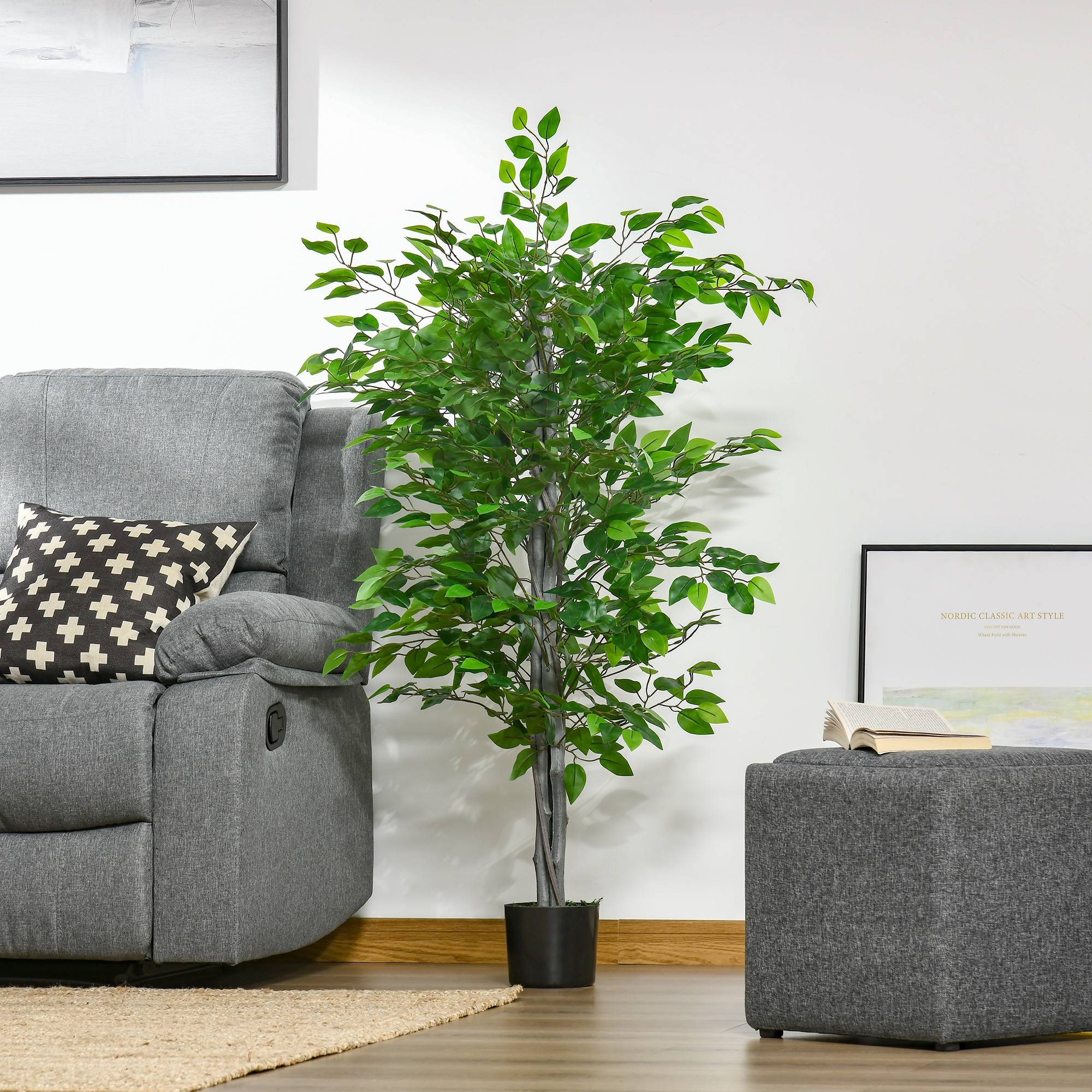 Ficus Artificiel Plastique Branches Modulables Décoration Intérieure Vert 135cm - ComfortXL Outdoor Living - Image 3