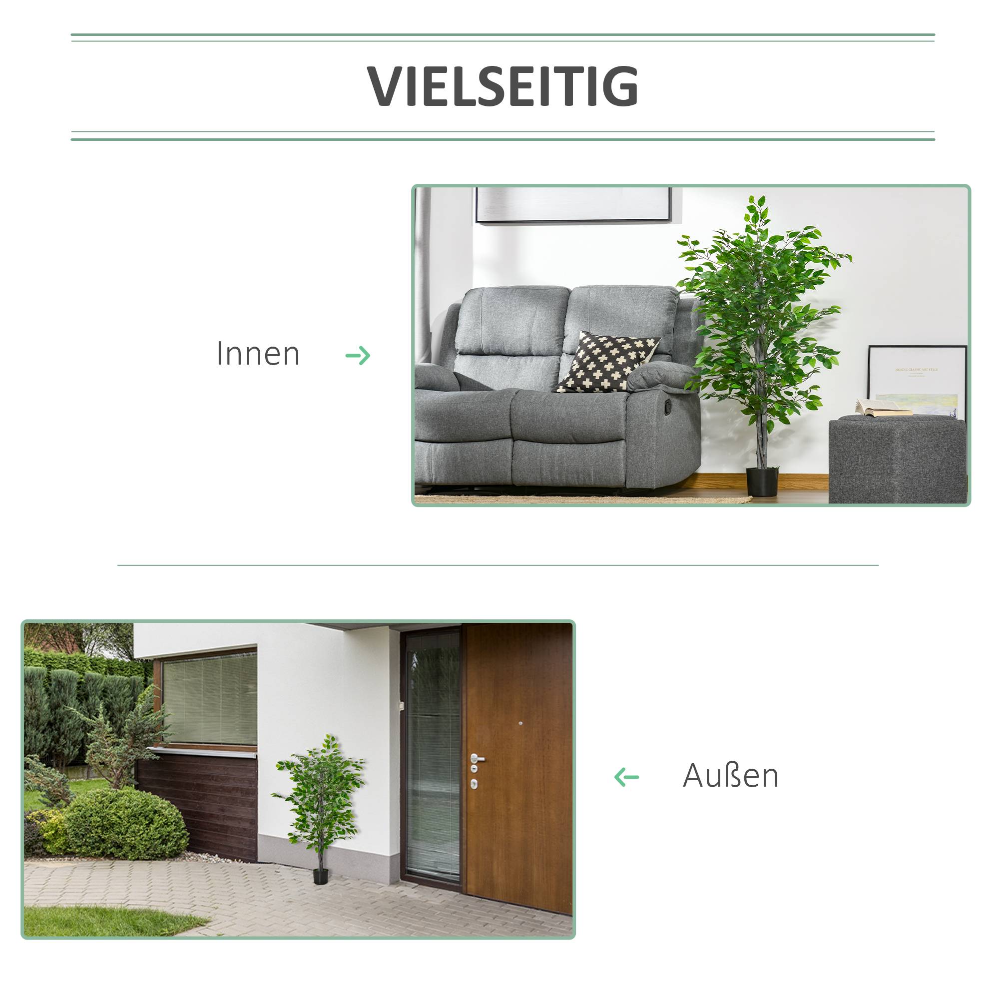 Ficus Artificiel Plastique Branches Modulables Décoration Intérieure Vert 135cm - ComfortXL Outdoor Living - Image 6