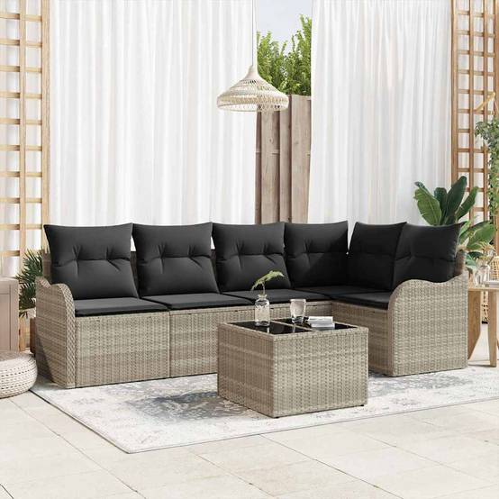 Salon de jardin 5 places polyrotin design tissé à la main pour terrasse Gris – ComfortXL Outdoor Living - Image 1