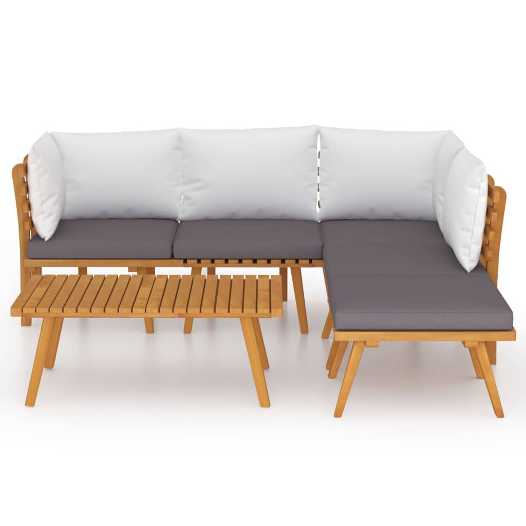 Helloshop26 - Salon de jardin meuble d'extérieur ensemble de mobilier 6 pièces avec coussins bois d'acacia solide - Imagen 2
