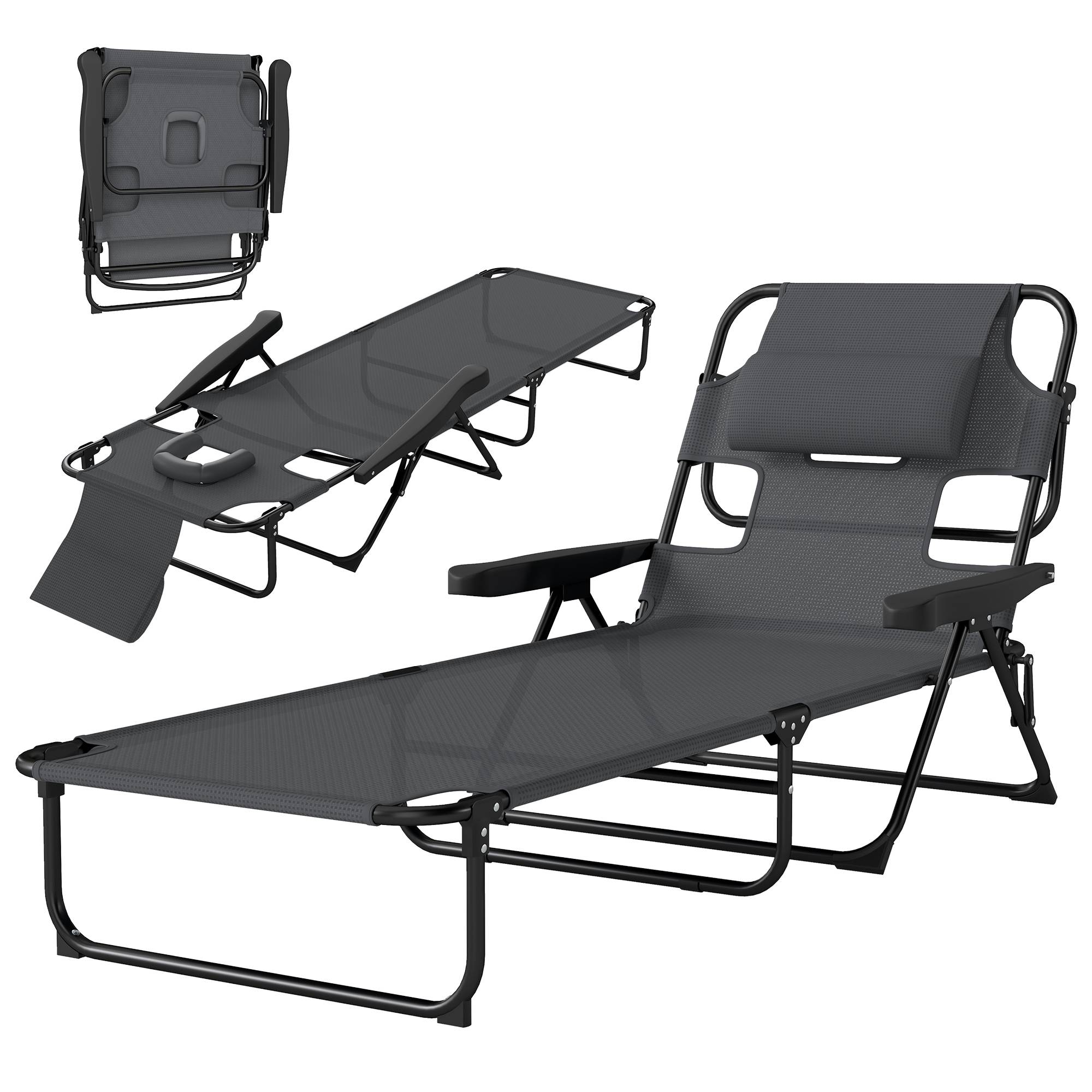 Bain de soleil de jardin acier pour extérieur pliant lit de camp avec trou facial gris - ComfortXL Outdoor Living - Image 2