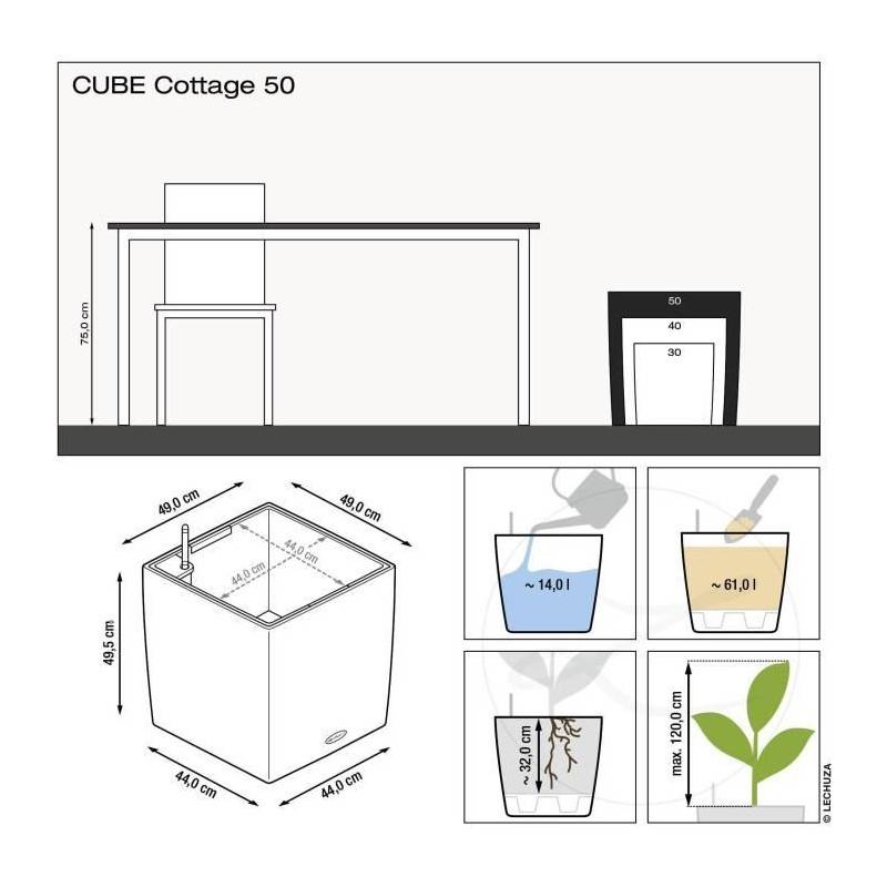 Lechuza - Pot De Fleur Lechuza Cube Cottage 50 - Kit Complet, Noir Graphite - Imagen 3