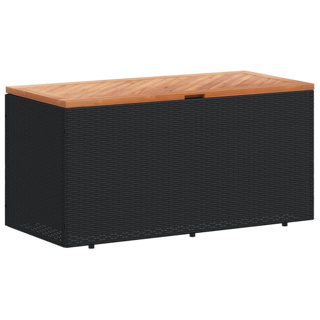 Coffre de rangement - Boîte de rangement extérieure - Coffre de jardin noir résine tressée bois d'acacia-JU12077 - Image 1