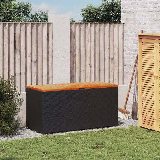 Coffre de rangement - Boîte de rangement extérieure - Coffre de jardin noir résine tressée bois d'acacia-JU12077 - Image 3