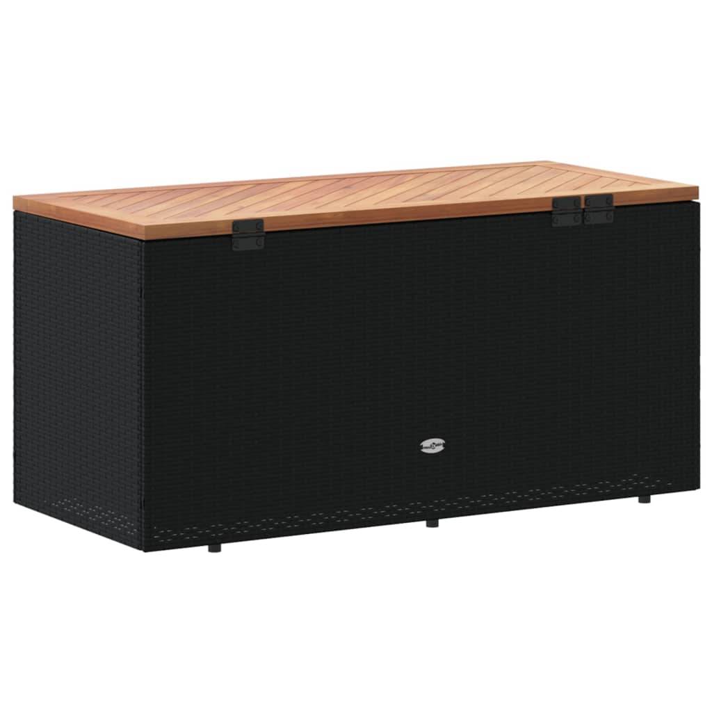 Coffre de rangement - Boîte de rangement extérieure - Coffre de jardin noir résine tressée bois d'acacia-JU12077 - Image 6