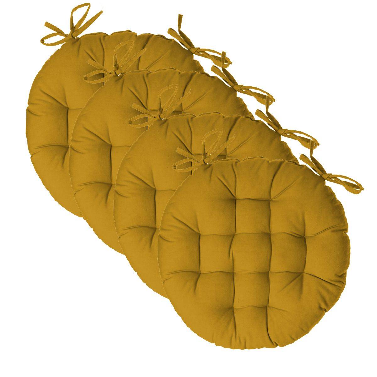 Lot de 4 Galettes de chaise en Coton Jaune Ocre D 38 cm - Imagen 1
