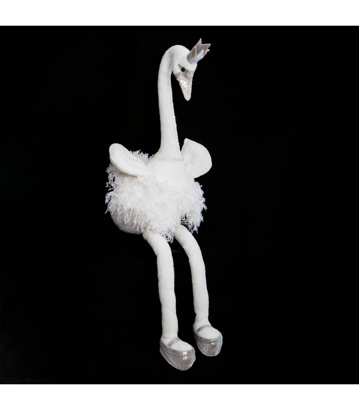 Fééric Lights & Christmas - Cygne Blanc avec couronne argentée et pailletée H 41 cm