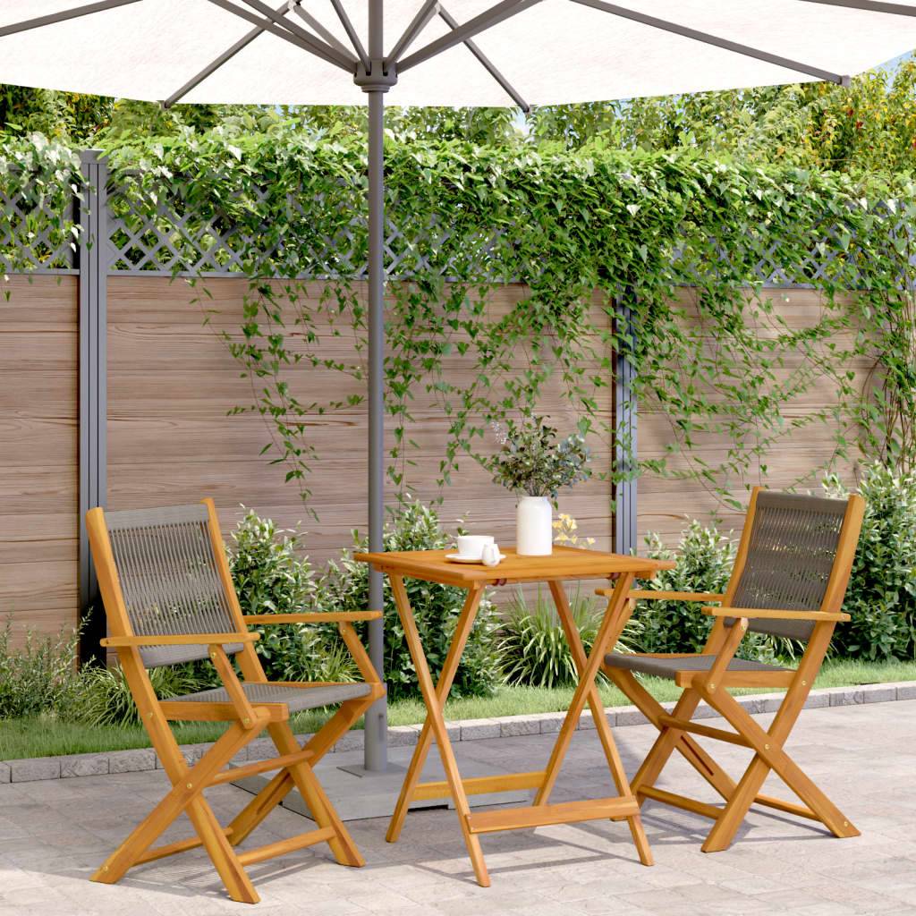 Salon de Jardin Pliant 2 Personnes Polypropylène et Bois pour Terrasse Gris Table Carrée 60x60cm – ComfortXL Outdoor Living - Image 1