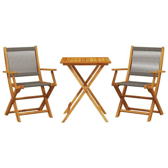 Salon de Jardin Pliant 2 Personnes Polypropylène et Bois pour Terrasse Gris Table Carrée 60x60cm – ComfortXL Outdoor Living - Image 2