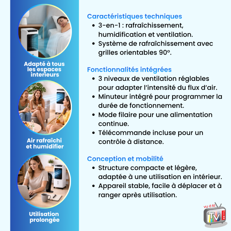 Rafraîchisseur d'Air Portable 3 en 1 | Rafraîchit, Humidifie et Purifie l'Air | 60 W Basse Consommation- VENTEO - Image 5