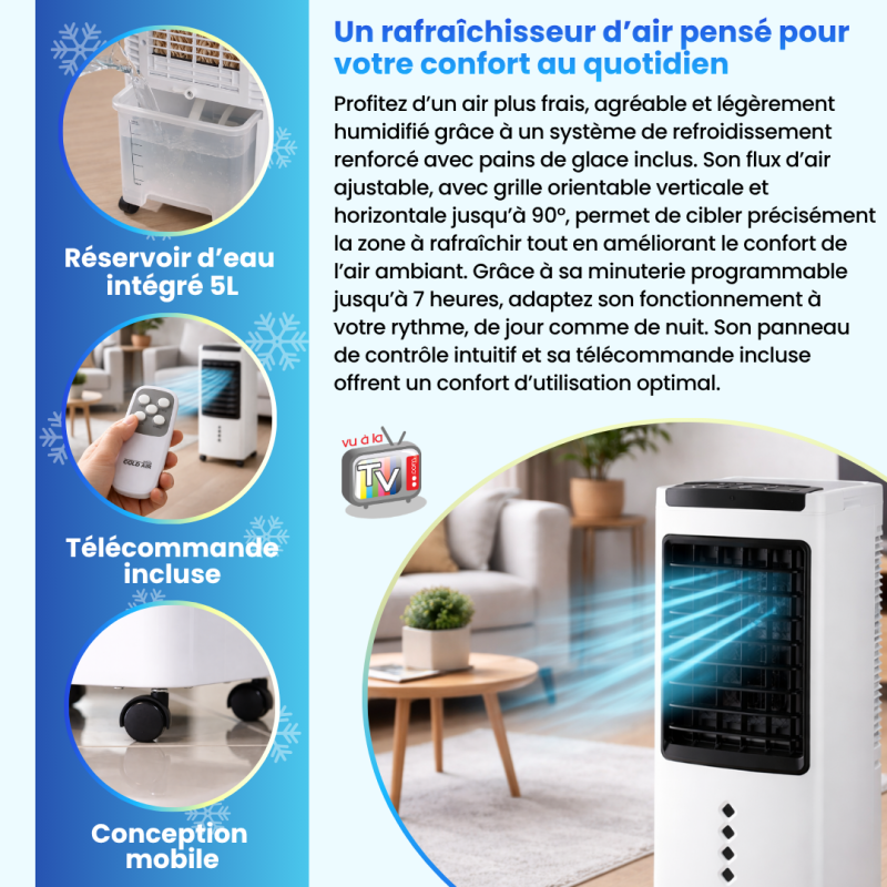 Rafraîchisseur d'Air Portable 3 en 1 | Rafraîchit, Humidifie et Purifie l'Air | 60 W Basse Consommation- VENTEO - Image 3