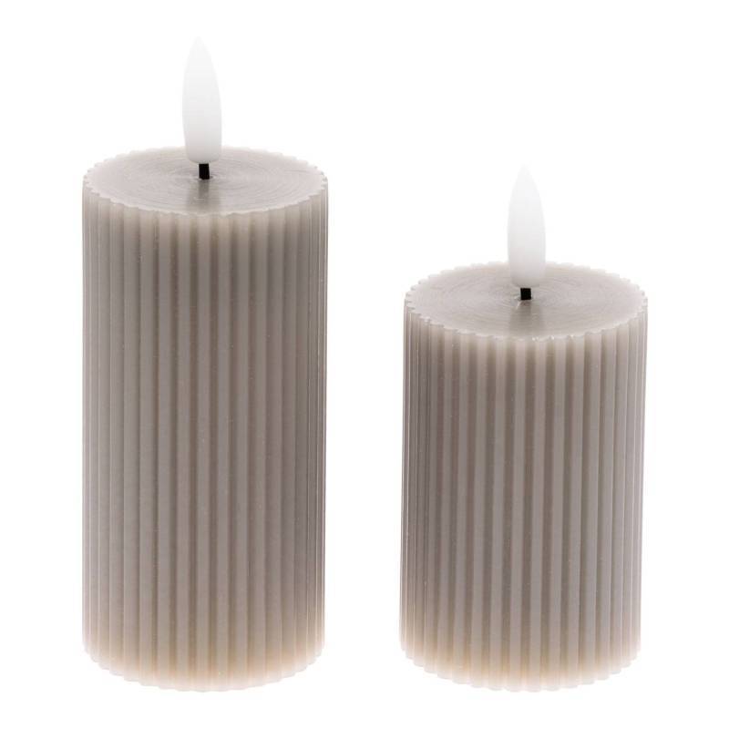 Lotti - Lot de 2 Bougies striées LED Cylindriques Cire Gris taupe flamme 3D On-Off Timer Lotti - Imagen 3
