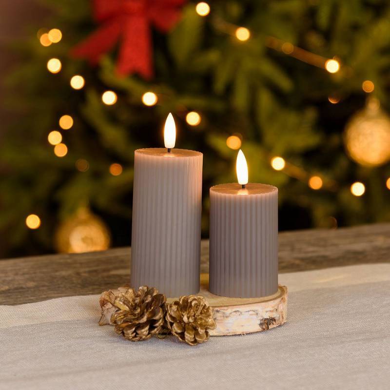 Lotti - Lot de 2 Bougies striées LED Cylindriques Cire Gris taupe flamme 3D On-Off Timer Lotti - Imagen 2