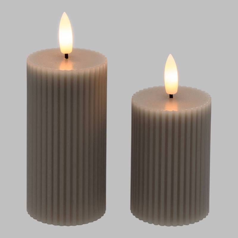 Lotti - Lot de 2 Bougies striées LED Cylindriques Cire Gris taupe flamme 3D On-Off Timer Lotti - Imagen 1