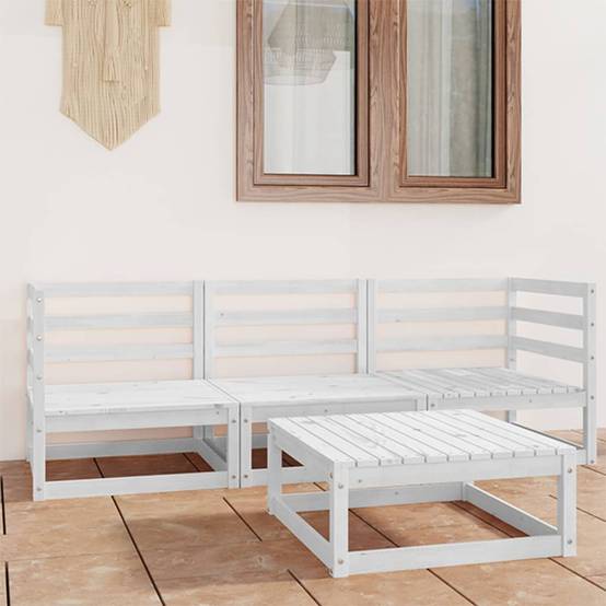4 pcs salon de jardin - Mobilier d'extérieur Blanc Bois de pin massif-JU7887 - Image 2