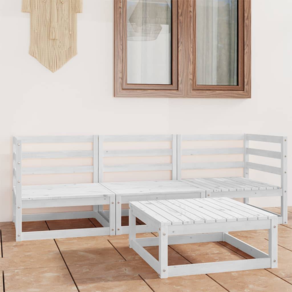 4 pcs salon de jardin - Mobilier d'extérieur Blanc Bois de pin massif-JU7887 - Image 2