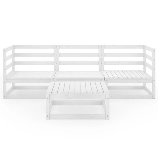 4 pcs salon de jardin - Mobilier d'extérieur Blanc Bois de pin massif-JU7887 - Image 3
