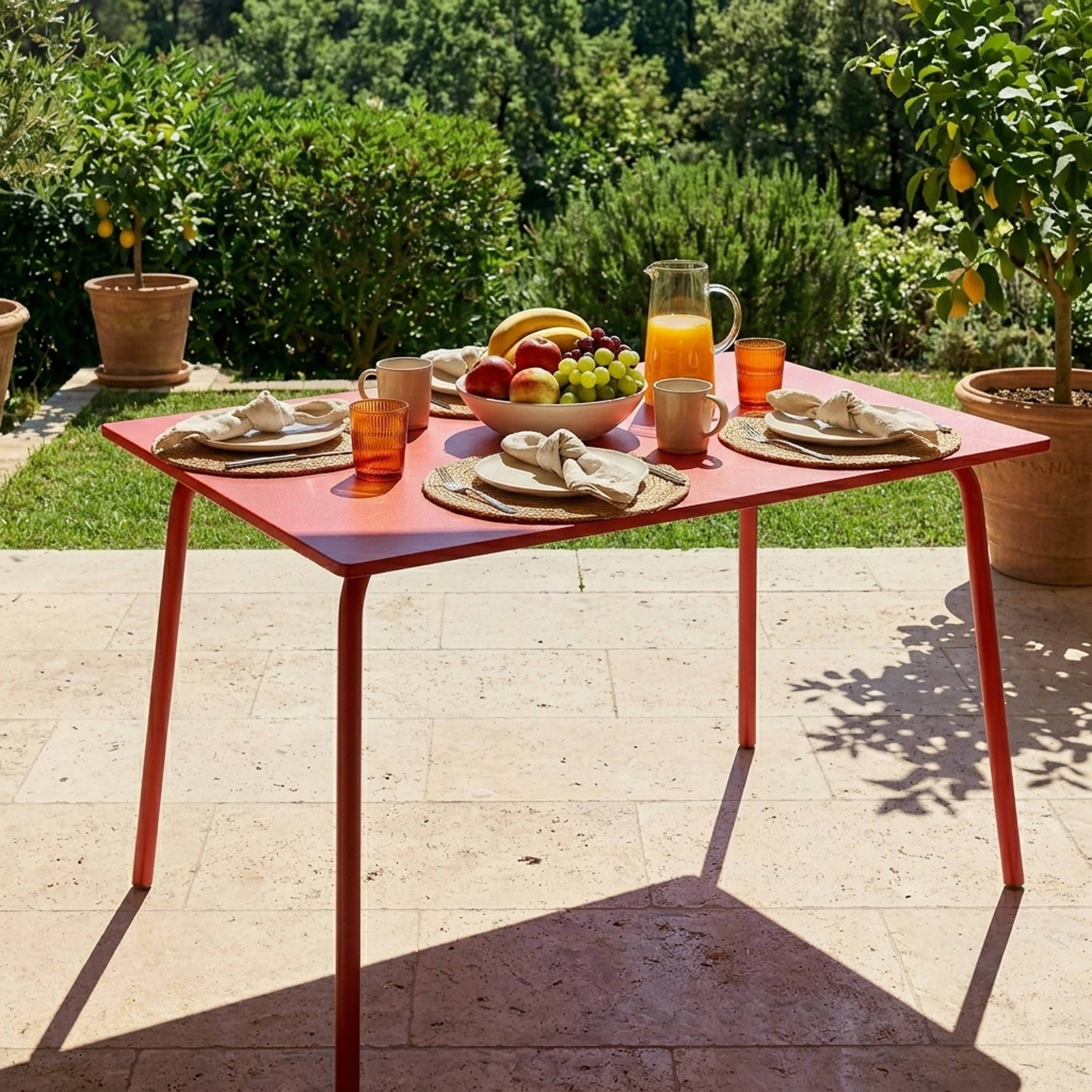 Oviala - Table de jardin en acier 6 places 120 cm rouge Palavas - Oviala - Imagen 2
