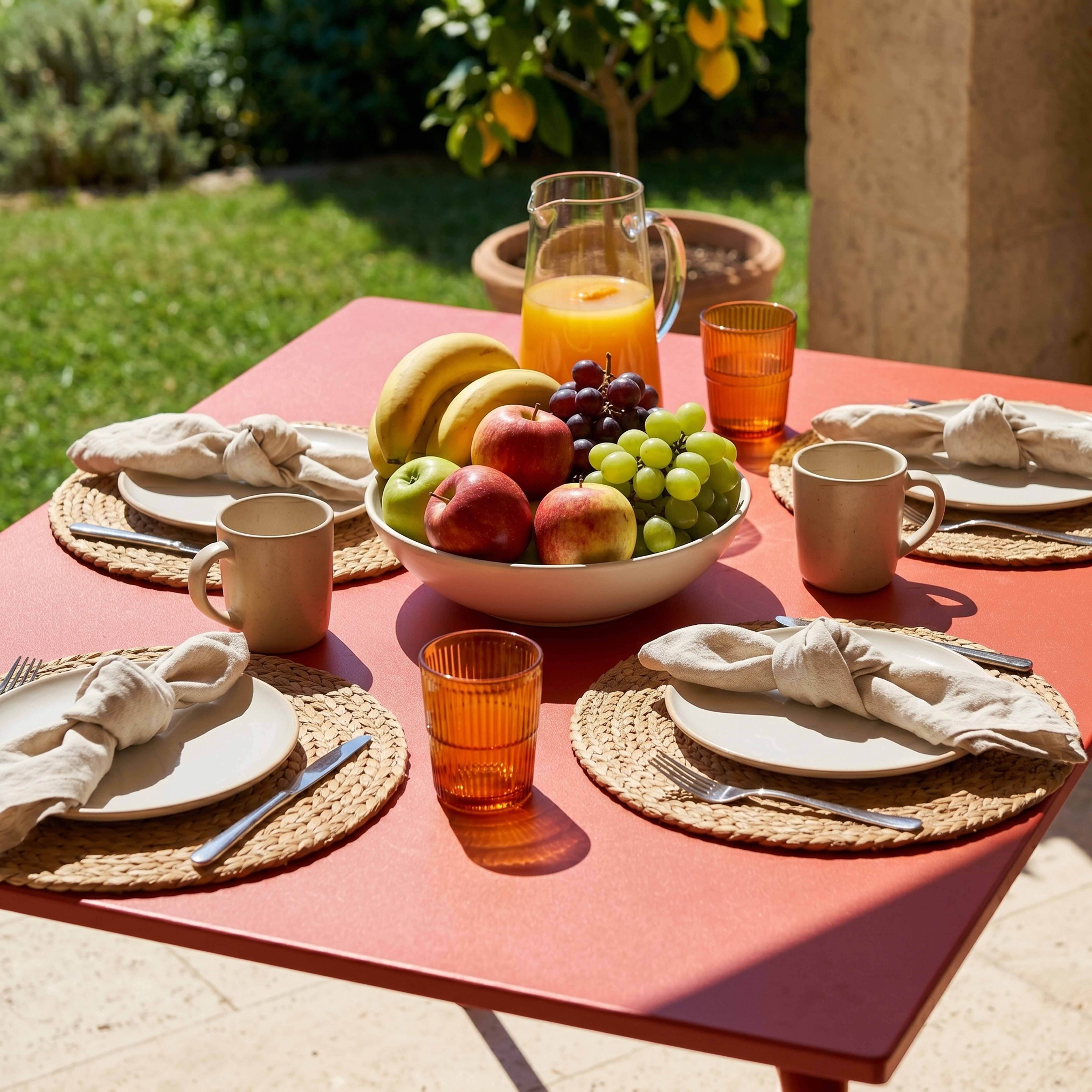 Oviala - Table de jardin en acier 6 places 120 cm rouge Palavas - Oviala - Imagen 3