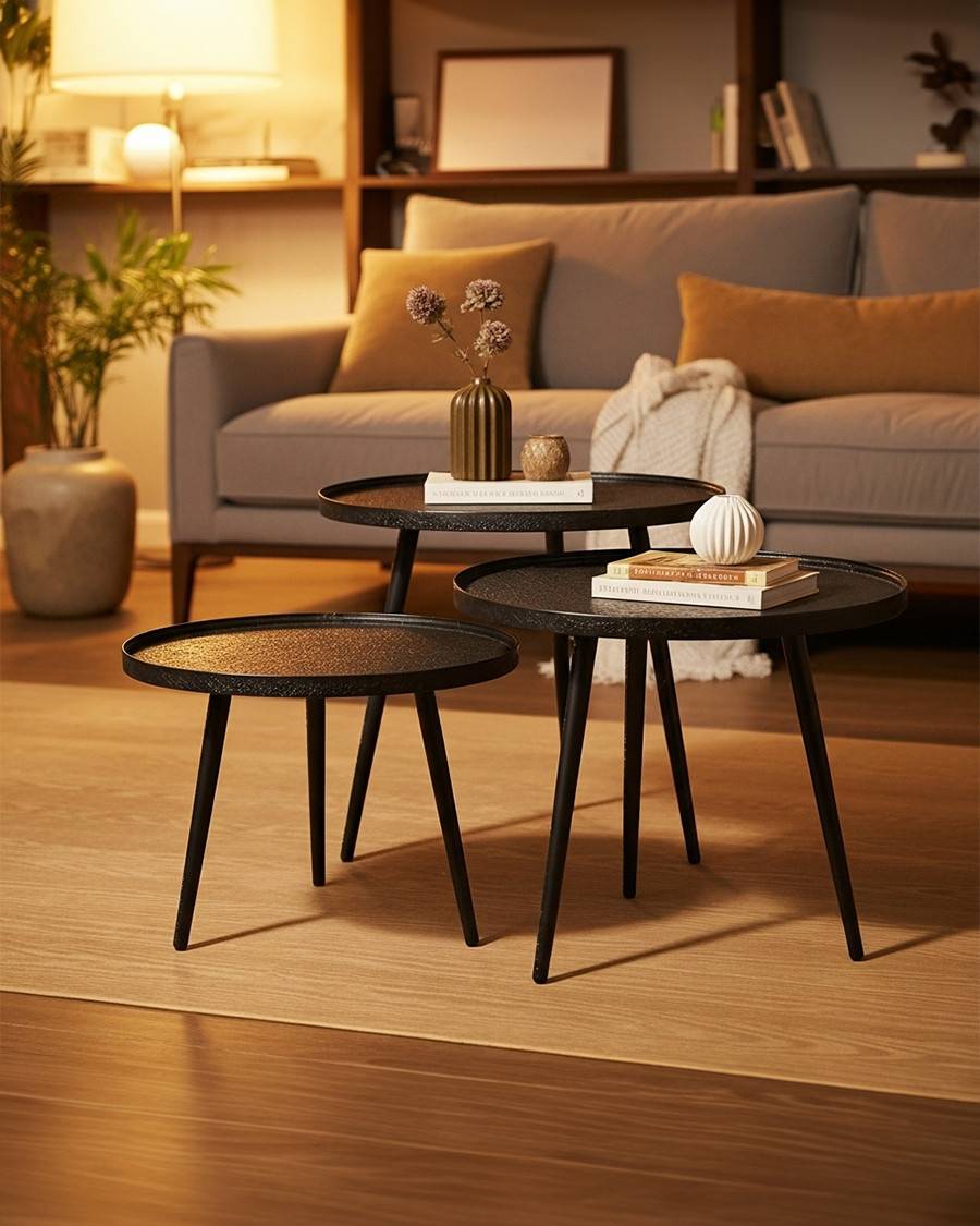 Soccoro - Table basse ronde gigogne en métal noir - UNIQKA - Imagen 2