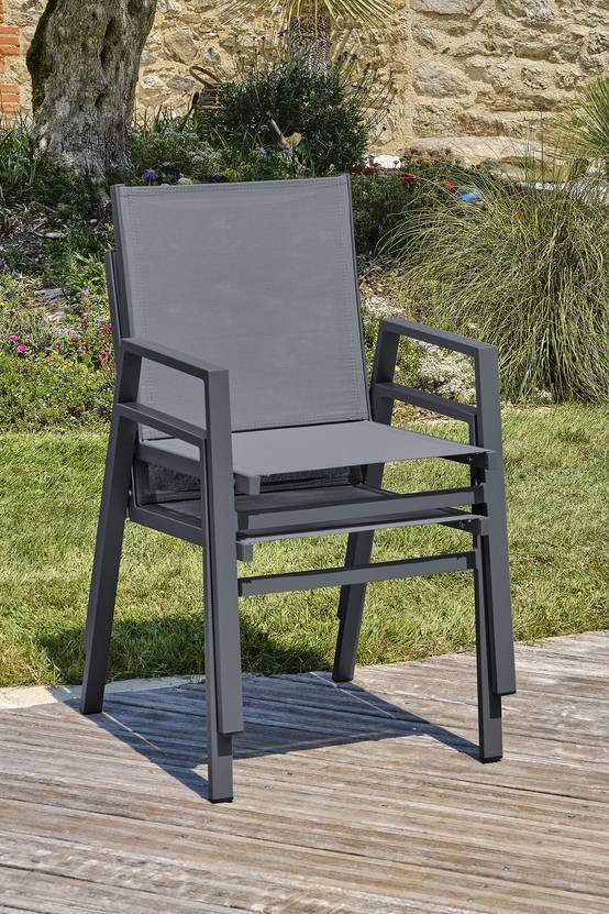 Dcb Garden - Ensemble repas de jardin 8 pl plateau céramique sur verre - Gris anthracite - FLORIDE - Image 4