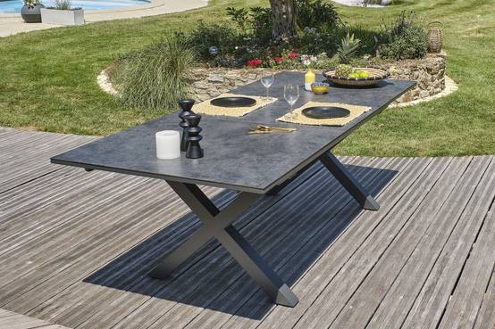 Dcb Garden - Ensemble repas de jardin 8 pl plateau céramique sur verre - Gris anthracite - FLORIDE - Image 3