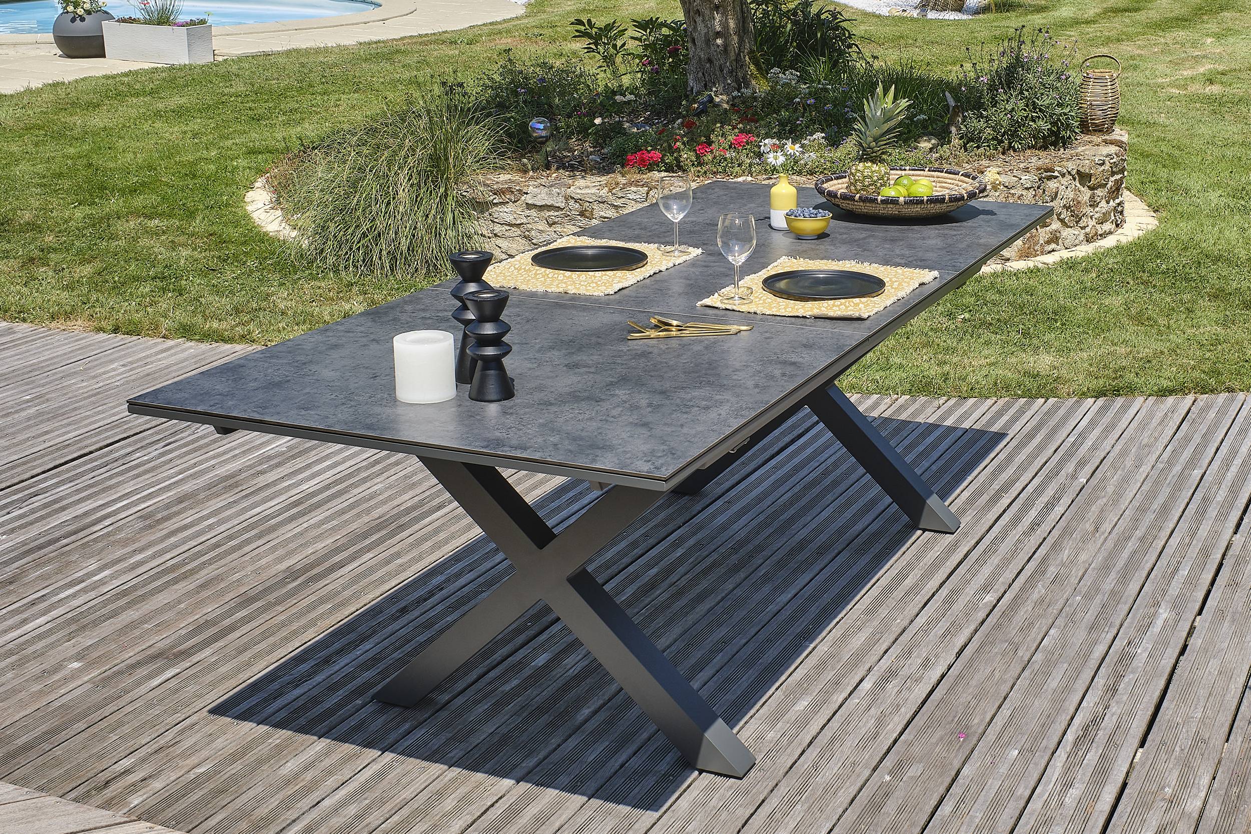 Dcb Garden - Ensemble repas de jardin 8 pl plateau céramique sur verre - Gris anthracite - FLORIDE - Image 3