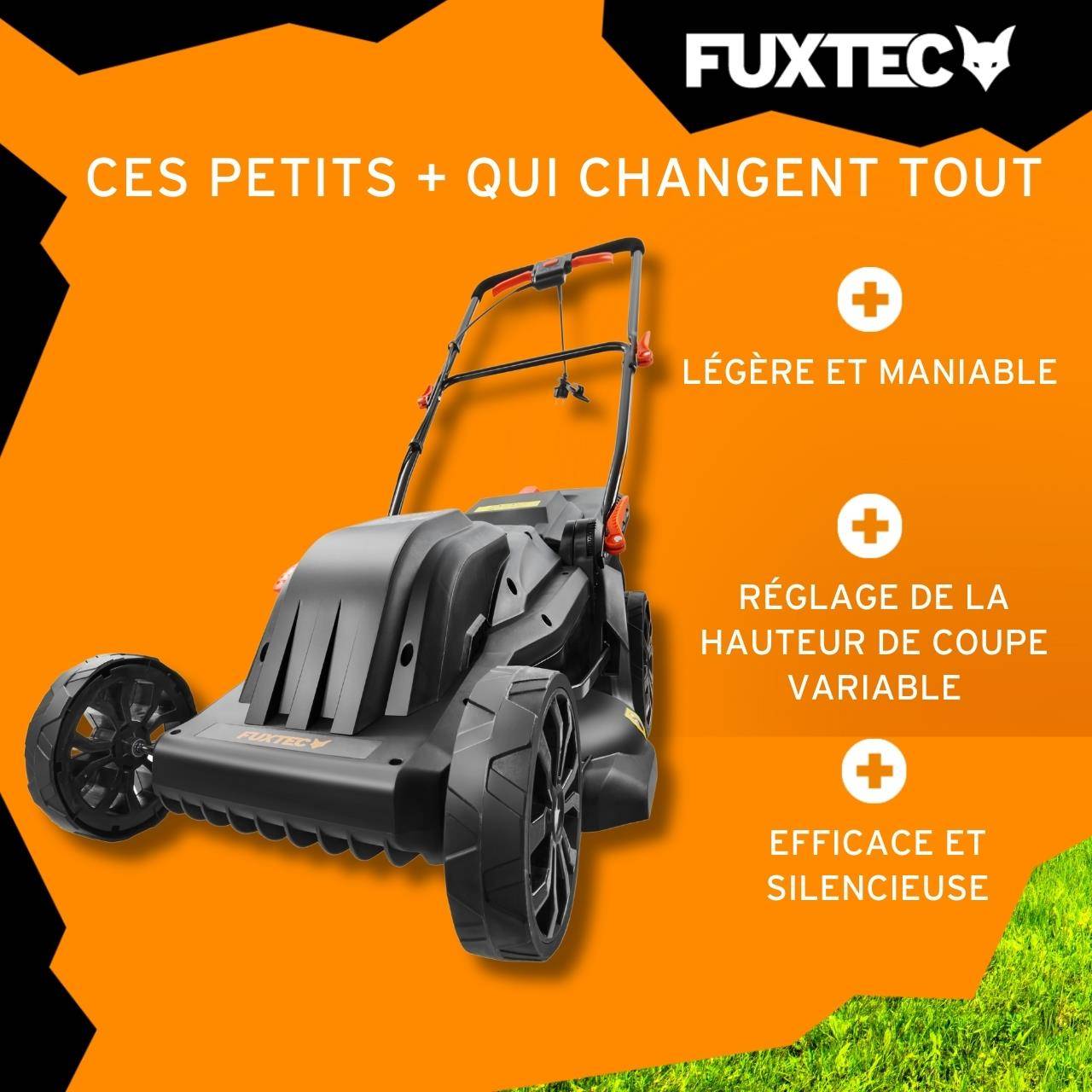 FUXTEC - Tondeuse à gazon électrique 43 cm FUXTEC FX-RME43 – 45L – 1200W – Hauteur 25-75 mm – Poussée – 220V - Image 4