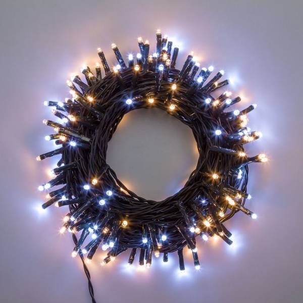 Lotti - Guirlande lumineuse bicolore 13m 180mini LED blanc chaud et blanc froid câble vert 8 jeux de lumière Lotti - Imagen 1