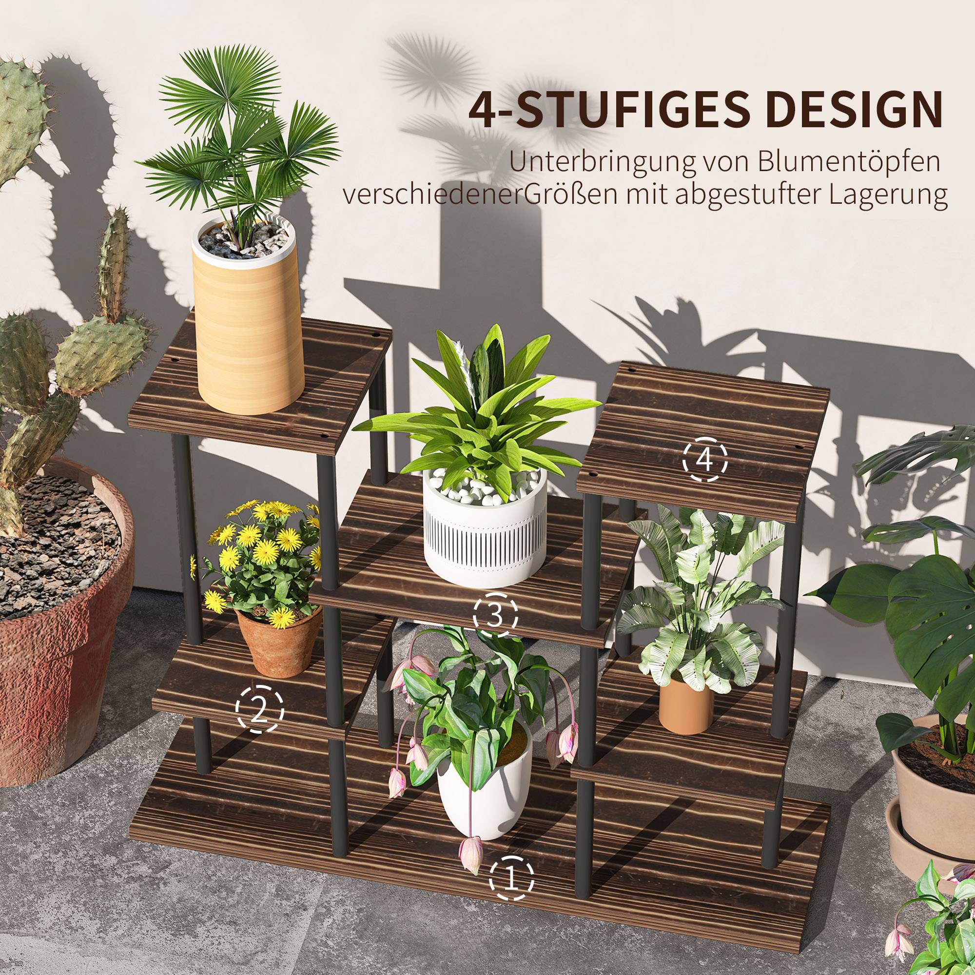Étagère porte-plantes 4 niveaux bois massif et acier style industriel 80x24x61cm - ComfortXL Outdoor Living - Image 6