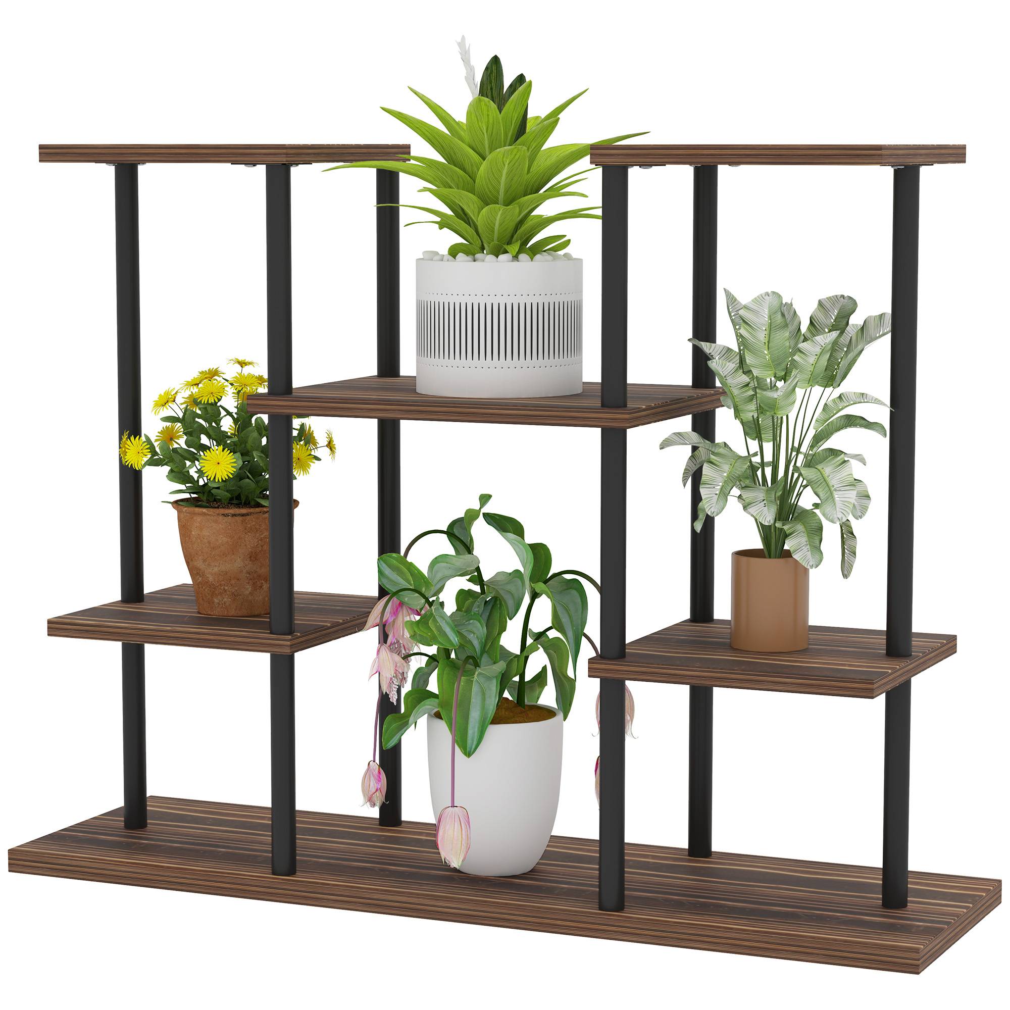 Étagère porte-plantes 4 niveaux bois massif et acier style industriel 80x24x61cm - ComfortXL Outdoor Living - Image 2