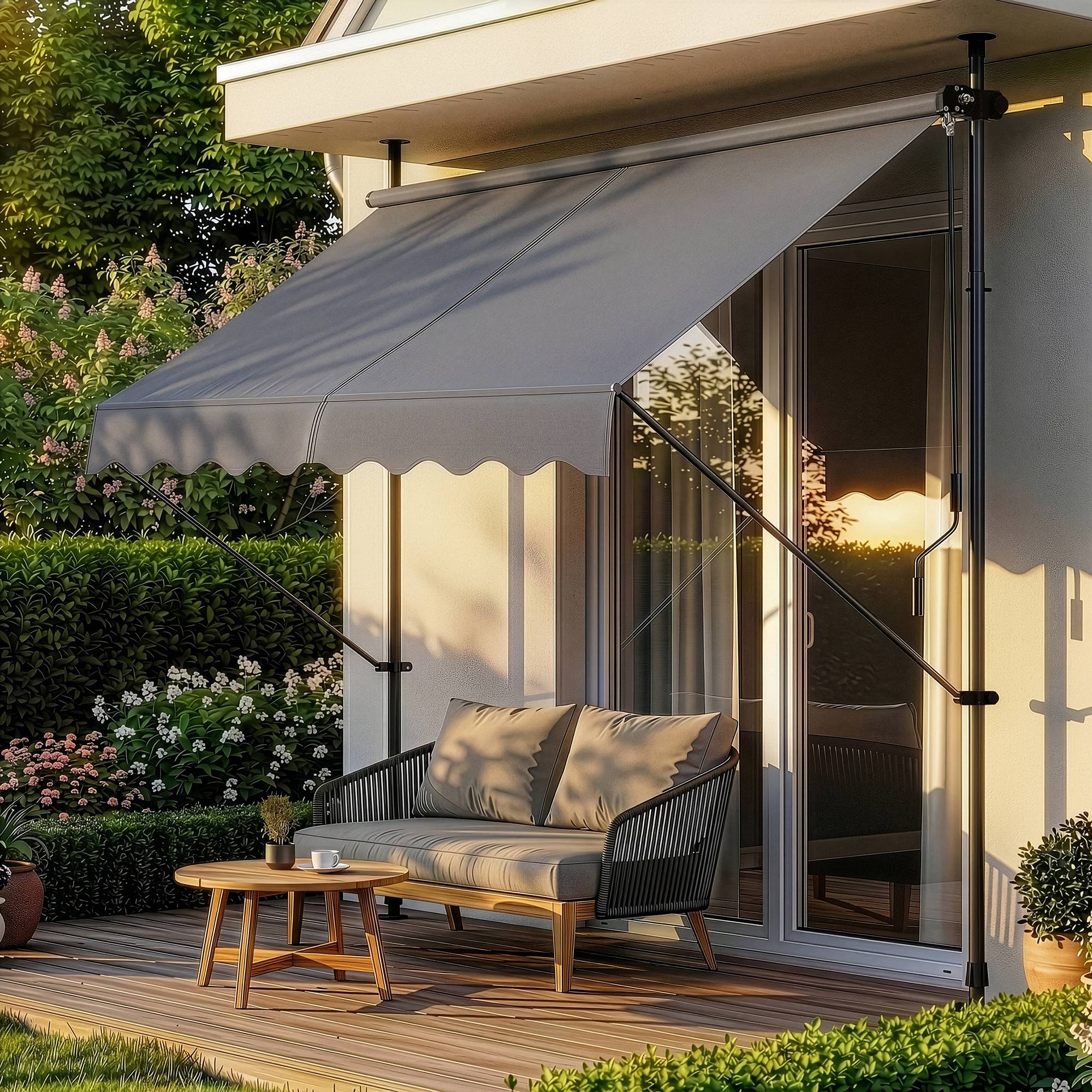 Pro.Tec - Store Banne Téléscopique Acier Polyester 250 x 120 x 220-309 cm Gris Ardoise [pro.tec] - Imagen 6