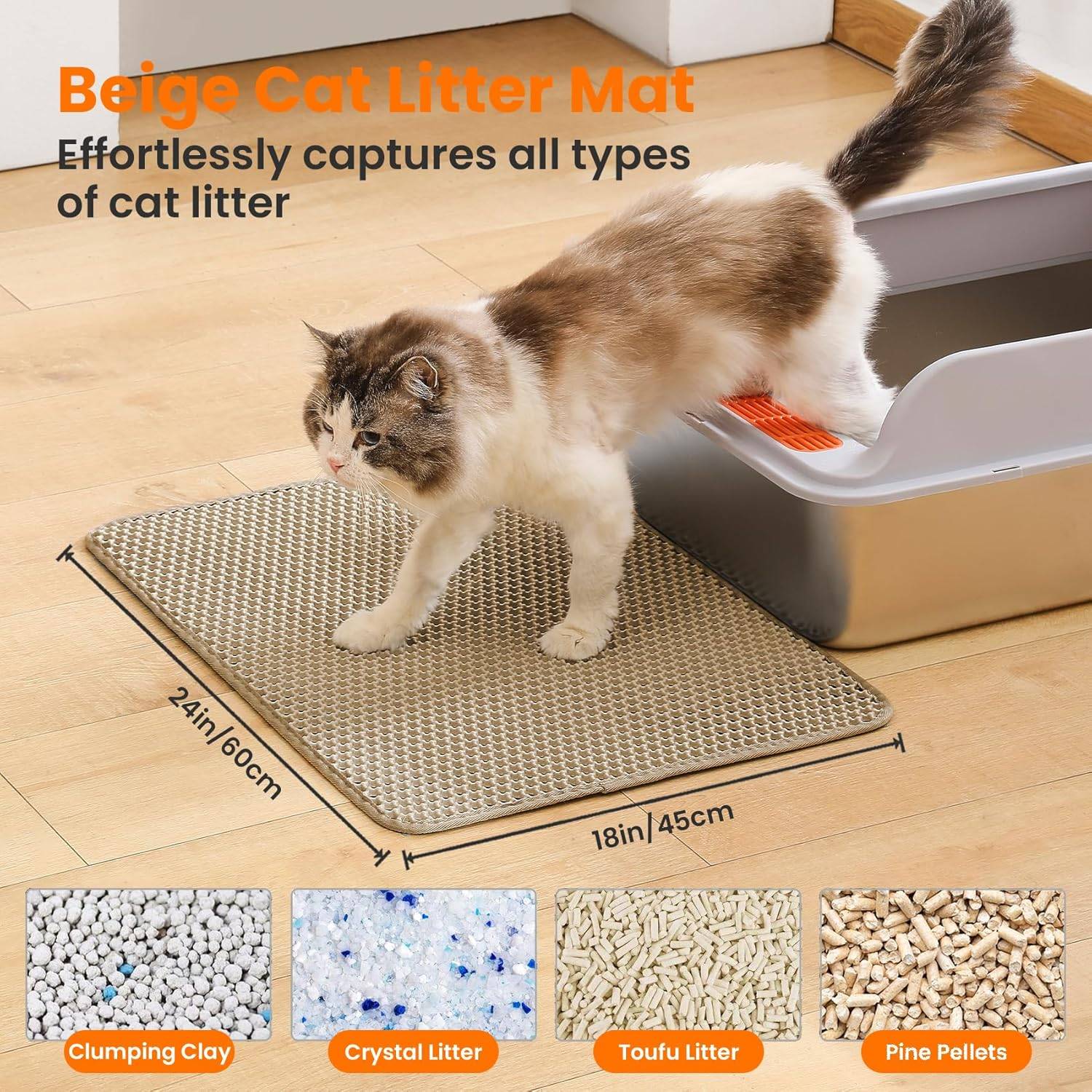 Tapis de litière pour chat, double couche, nid d'abeille, antidérapant, imperméable et anti-urine, accessoire pour chat, 45*60 cm, beige-Lytech - Image 8