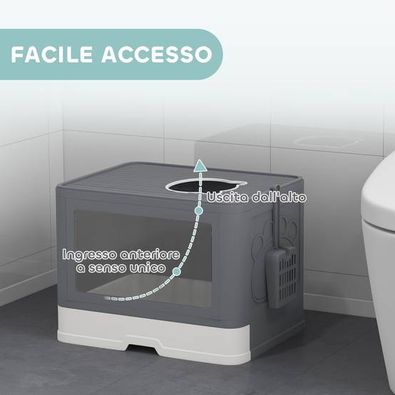 Litière fermée avec couvercle et double entrée, tiroir amovible, pelle et brosse, gris - Image 7