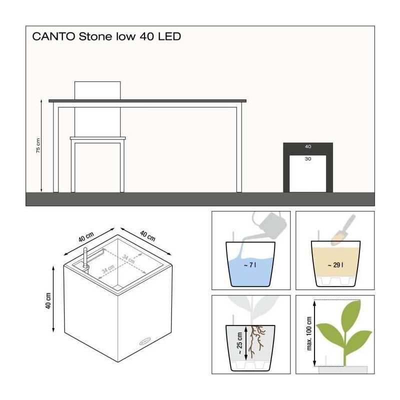 Lechuza - Pot De Fleur Lechuza Canto Stone Cube 40 - Kit Complet Led, Blanc Quartz - Imagen 3