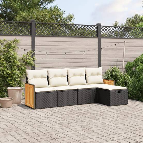 Salon de jardin 5 places en résine tressée modulable avec pouf pour terrasse ou patio Noir – ComfortXL Outdoor Living - Image 1