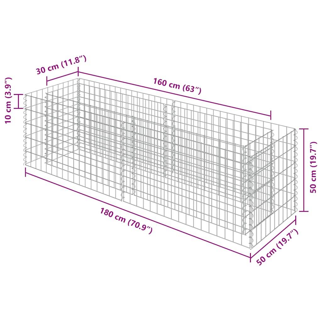 Vidaxl - Lit surélevé à gabion Acier galvanisé 180x50x50 cm vidaXL 143559 - Image 3