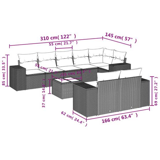 Salon de jardin 8 personnes résine tressée modulable avec table basse verre pour terrasse Noir – ComfortXL Outdoor Living - Image 8